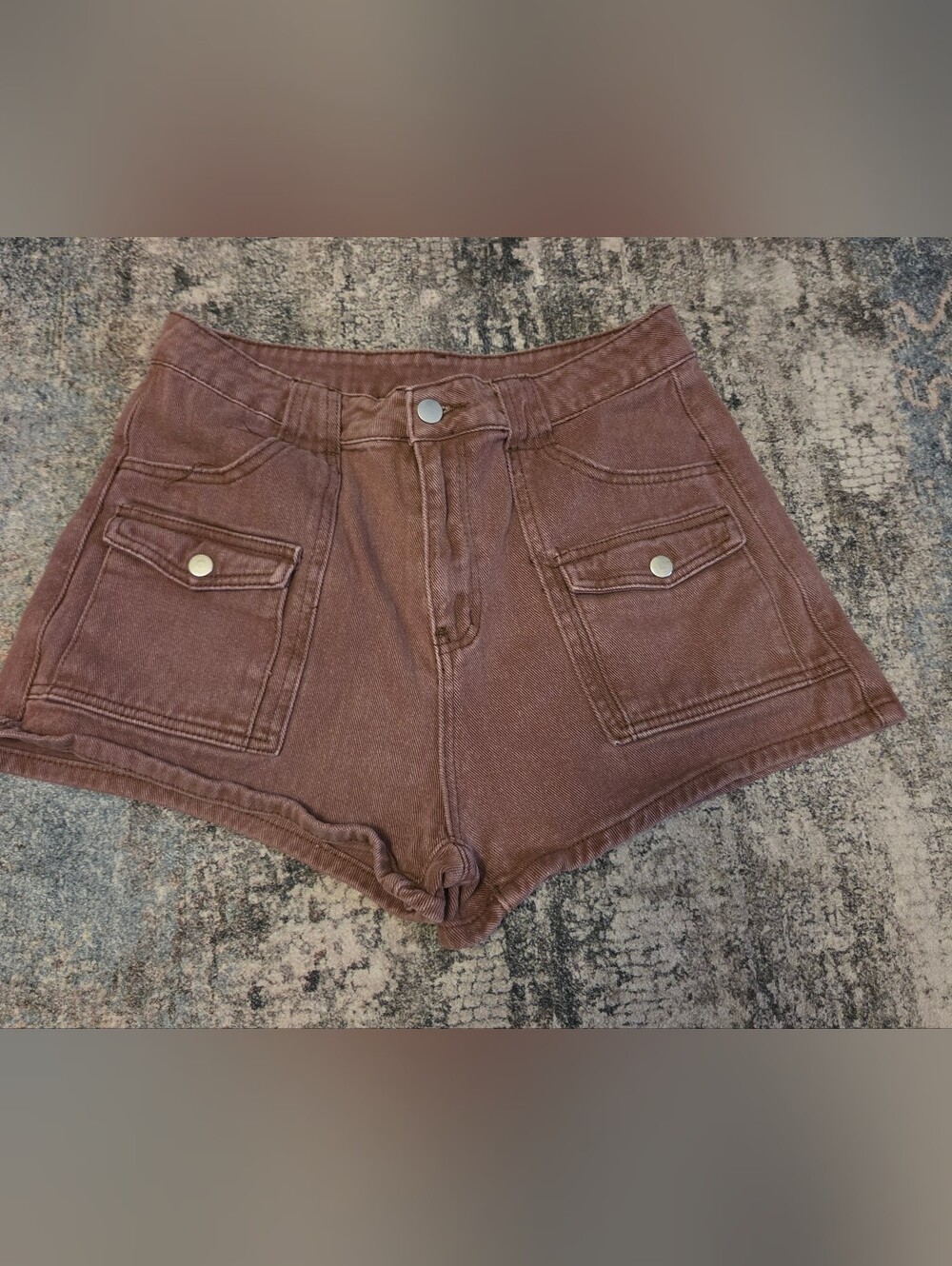 SHEIN Brown High-Rise Utility Denim Shorts Size L